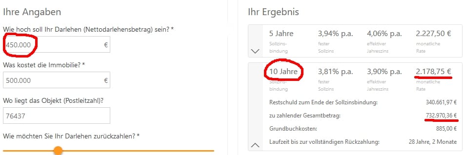 Finanzierung von 450.000 Euro über einen Bankkredit 10 Jahre fest Finanzierung von 450.000 Euro über einen Bankkredit 10 Jahre fest